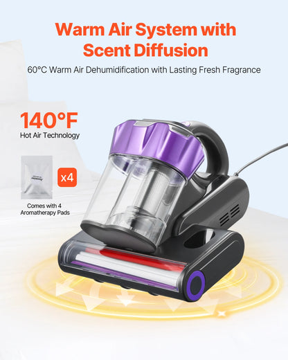 SucceBuy Mattress Vacuum Cleaner w/ 18Kpa Powerful Suction Dual Dust Bin HEPA Filter & Heating Ultrasound Handheld for Bed Sofa